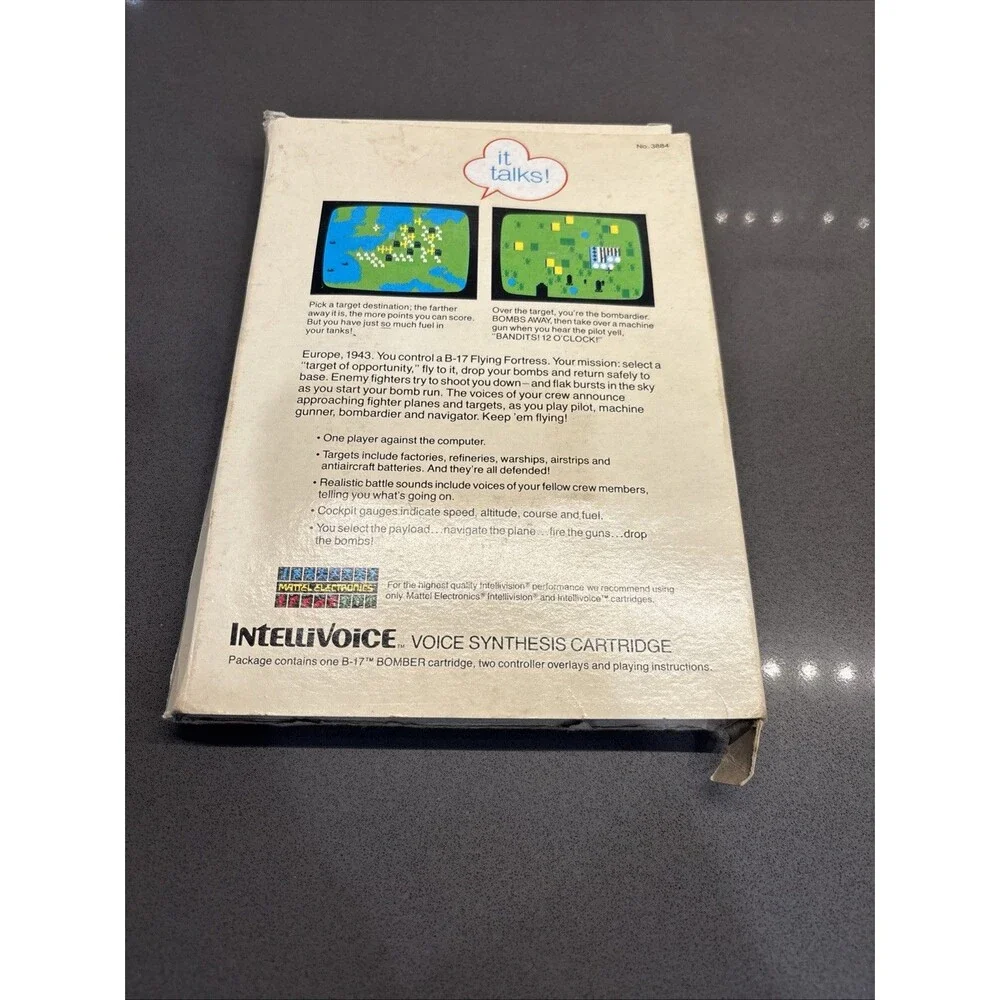 B17-Bomber Intellivision Cartridge Box w/manual and overlays 1982 Intellivoice